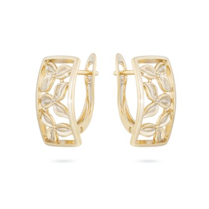 Cercei placați cu aur de 14k, ovali decorați cu flori 1002610