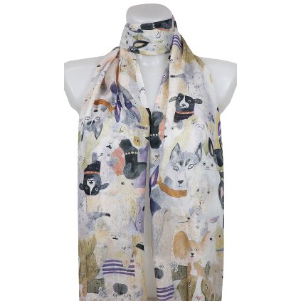 Eșarfă subțire dreptunghiulară pentru femei 378-6, motiv câine - galben 7200609-3