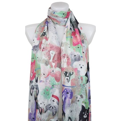 Eșarfă subțire dreptunghiulară pentru femei 378-6, motiv câine - roz-verde 7200609-5