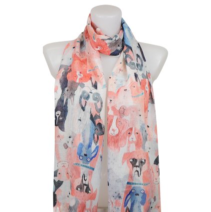 Eșarfă subțire dreptunghiulară pentru femei 378-6, motiv câine - roz deschis 7200609-6