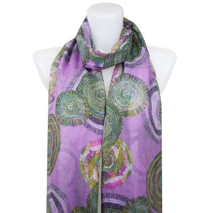 Eșarfă dreptunghiulară ușoară pentru femei 31110, roți din fir auriu - violet 7200601-2