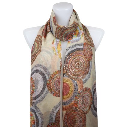 Eșarfă dreptunghiulară ușoară pentru femei 31110, rotunde cu fir auriu - crem 7200601-6