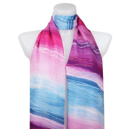 Eșarfă dreptunghiulară ușoară pentru femei 31111, peisaj cu fir auriu - roz 7200602-2