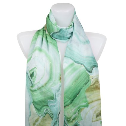 Eșarfă dreptunghiulară ușoară pentru femei 31102, Marble II. cu fir auriu - culoare verde 7200603-5