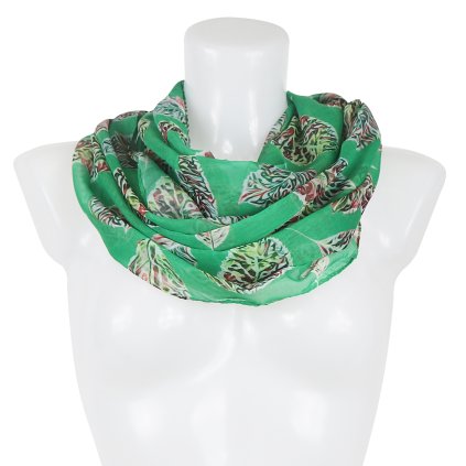 Tunel eșarfă pentru femei cu imprimare de frunze, verde 7200611-1