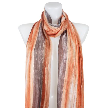 Eșarfă dreptunghiulară ușoară pentru femei 31105, garnituri din fir auriu - culoare portocalie 7200600-2