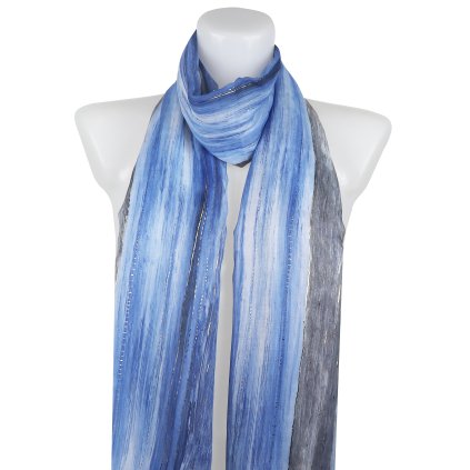 Eșarfă dreptunghiulară ușoară pentru femei 31105, garnituri din fir auriu - culori albastre 7200600-3