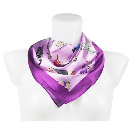 Eșarfă de mătase pentru femei RR3050-05 stewardesă cu imprimeu câine, culoare violet 7200621-4