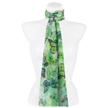 Esarfa dreptunghiulara dama 36504 cu imprimeu fluturi, culoare verde 7200636