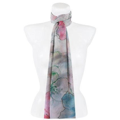 Esarfa dreptunghiulara de dama 36526 cu imprimeu de flori, culoare gri 7200635-2