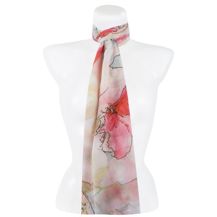 Eșarfă dreptunghiulară de damă 36526 cu imprimeu de flori, culoare albă 7200635-4