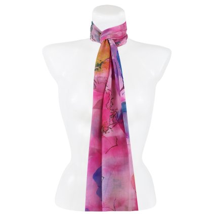 Eșarfă dreptunghiulară de damă 36526 cu imprimeu de flori, culoare roz 7200635-5