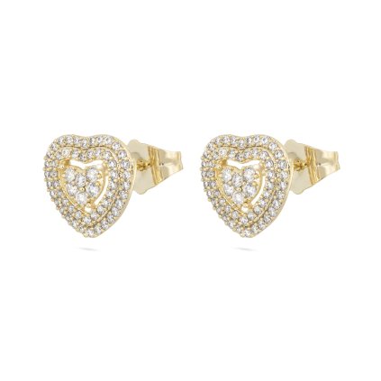 Cercei placați cu aur 14k pietre, inimă decorată cu zirconi 1002658
