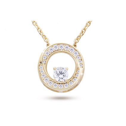Lanț placat cu aur de 14k cu pandantiv, zircon transparent într-un cerc 3001741