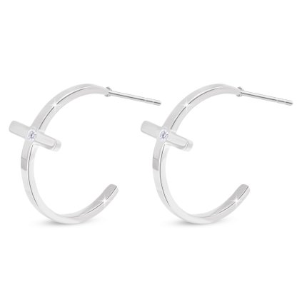 Cercei din oțel chirurgical - semicercuri, cruce decorată cu zircon 1002709