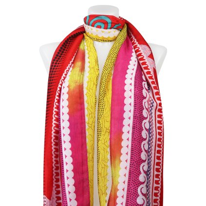 Eșarfă dreptunghiulară lungă pentru femei 2083-292, imprimată cu ornamente - roz 7200526-1