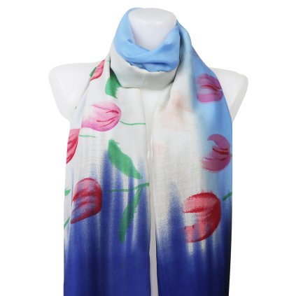Eșarfă dreptunghiulară ușoară pentru femei 2098-22, lalele - albastru 7200528