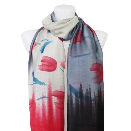 Eșarfă dreptunghiulară ușoară pentru femei 2098-22, lalele - negru 7200528-1