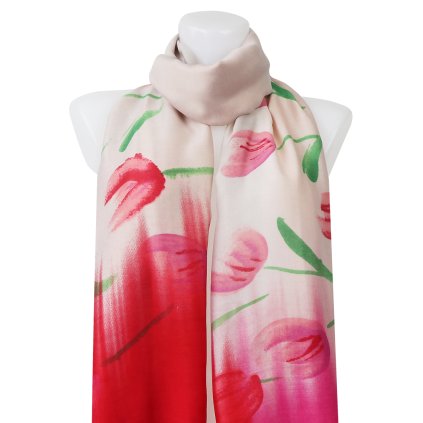 Eșarfă dreptunghiulară ușoară pentru femei 2098-22, lalele - roșu 7200528-3