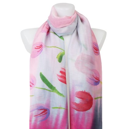 Eșarfă dreptunghiulară ușoară pentru femei 2098-22, lalele - roz 7200528-5