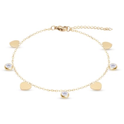 Lanț pentru picior din oțel chirurgical, placat cu aur de 14k, inimă cu zirconiu cubic 3001798
