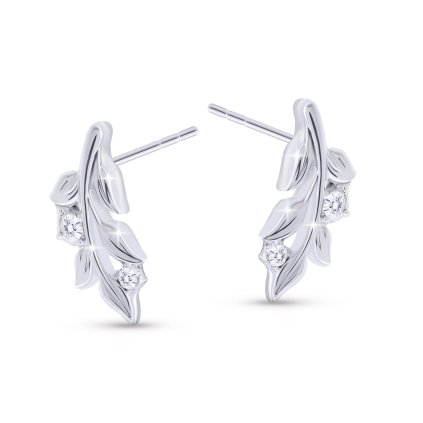 Cercei din oțel chirurgical - sâmburi, frunză lucioasă cu zirconiu cubic 1002775