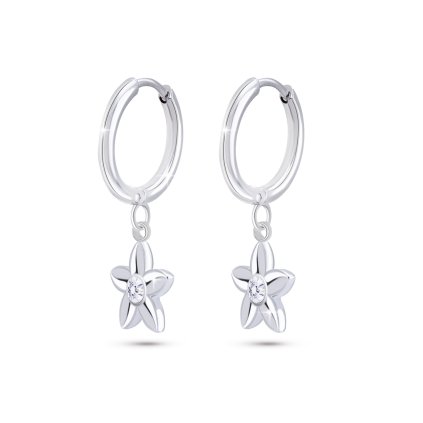 Cercei din inel de oțel chirurgical, floare suspendată cu zirconiu cubic transparent 1002776