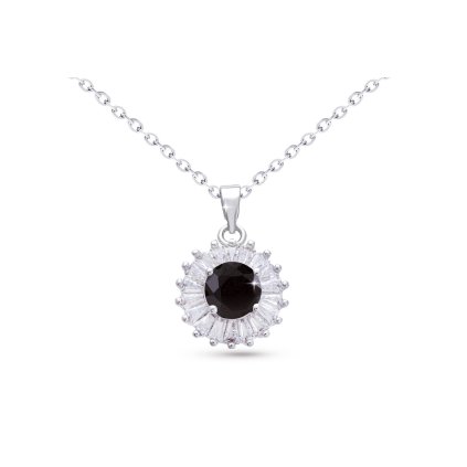 Lanț din oțel chirurgical cu pandantiv, cerc din zirconiu cubic cu stras negru 3001802-1
