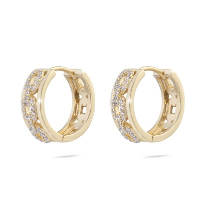 Cercei placați cu aur 14K inel, decorat cu un motiv lanț cu zirconiu cubic 1002814