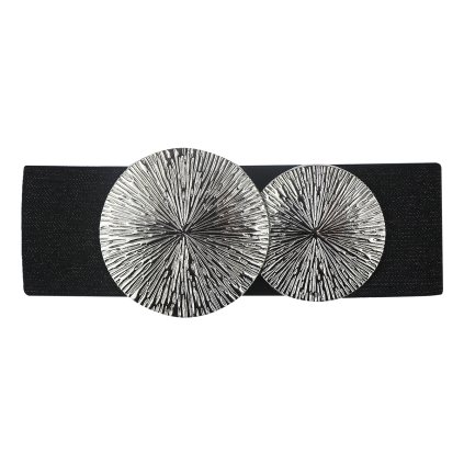 Curea elastică de damă cu cataramă argintie - negru 9001654-3
