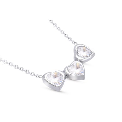 Lanț din oțel chirurgical cu pandantiv, trei inimi cu zirconiu cubic transparent 3001822-1
