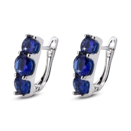 Cercei placați cu rodiu, bandă ovală suspendată, cu zirconiu cubic albastru 1002844