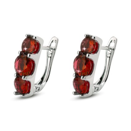 Cercei placați cu rodiu, bandă ovală suspendată, cu zirconiu cubic roșu 1002844-1