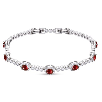 Brățară placată cu rodiu, decorată cu zirconiu cubic rotund roșu 2002338-1