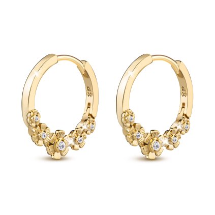 Cercei placați cu aur 14k, inel decorat cu flori mici 1002856