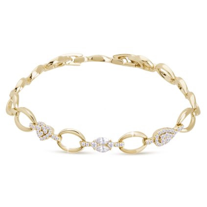 Brățară placată cu aur de 14k, boabe strălucitoare conectate cu decorațiuni din zirconiu cubic 2002373