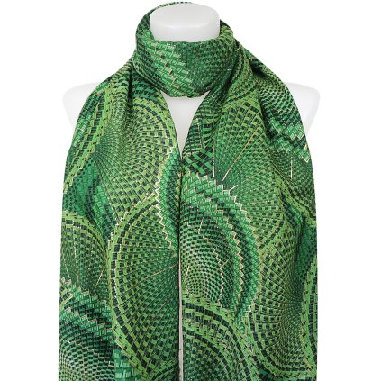 Eșarfă dreptunghiulară pentru femei 3015-58 ornamente cu fir de aur, verde 7200661-2