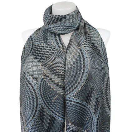 Eșarfă dreptunghiulară pentru femei 3015-58 ornamente cu fir de aur, negru 7200661-5