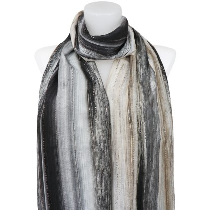 Esarfa dreptunghiulara calda de dama 3015-32 ochiuri cu fir auriu, culoare neagra 7200658-1