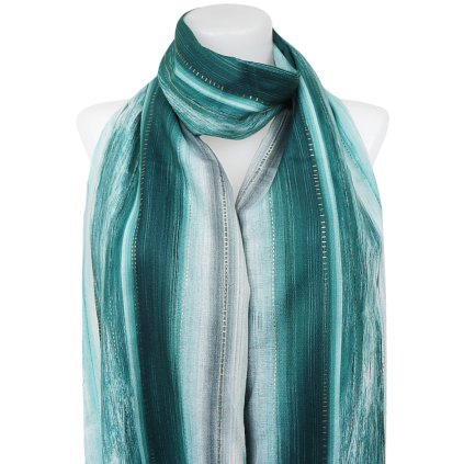 Esarfa dreptunghiulara calda de dama 3015-32 ochiuri cu fir auriu, culoare turcoaz 7200658-6