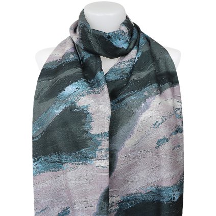 Eșarfă dreptunghiulară caldă pentru femei 3015-76 motiv marmură, negru 7200662-4