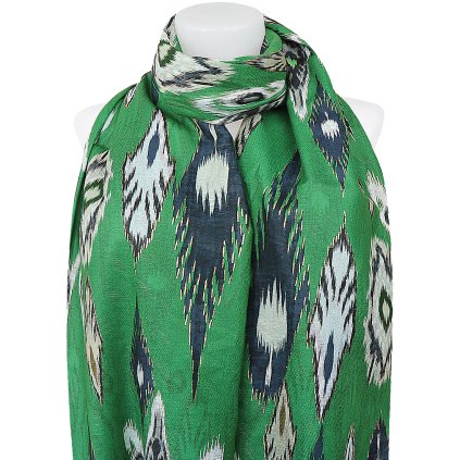 Femeii cald eșarfă dreptunghiulară 3015-57 ornamente cu fir de aur, verde 7200659-1