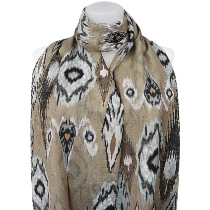 Femeii cald eșarfă dreptunghiulară 3015-57 ornamente cu fir de aur, maro 7200659-3