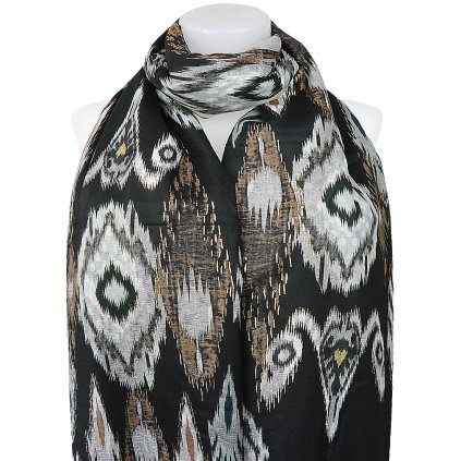 Femeii cald eșarfă dreptunghiulară 3015-57 ornamente cu fir de aur, negru 7200659-4