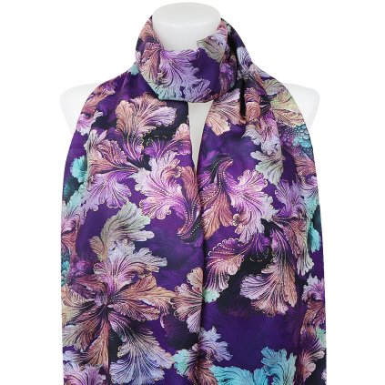 Esarfa dreptunghiulara calda de dama 3015-65 frunze cu fir auriu, culoare violet 7200660-2