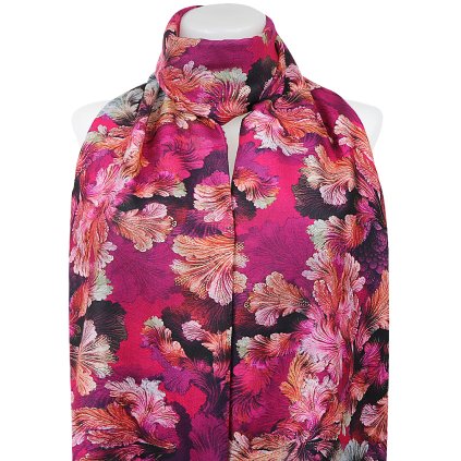 Esarfa dreptunghiulara calda de dama 3015-65 frunze cu fir auriu, culoare roz 7200660-5