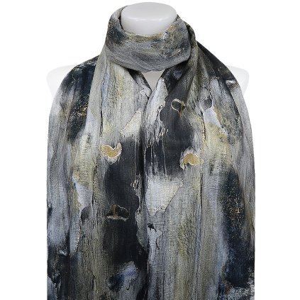 Esarfa dreptunghiulara calda de dama 3015-25 abstract cu fir auriu, culoare neagra 7200688-3