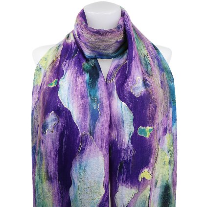 Esarfa dreptunghiulara calda de dama 3015-25 abstract cu fir auriu, culoare violet 7200688-5