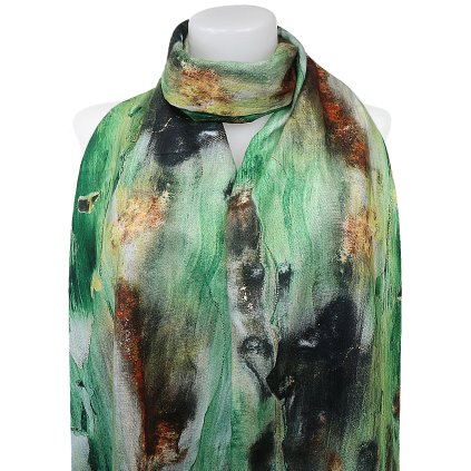 Esarfa dreptunghiulara calda de dama 3015-25 abstract cu fir auriu, culoare verde 7200688-6