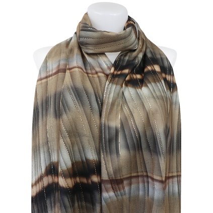 Esarfa dreptunghiulara calda de dama 3015-67 motiv ondulat cu fir auriu, culoare maro 7200664